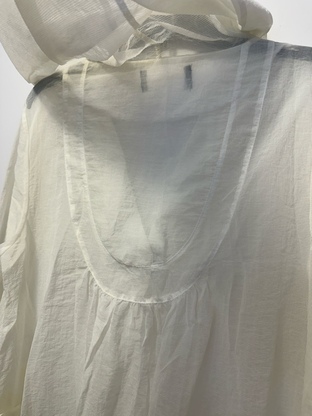 Lightweight White Hooded Button-Front Long Duster Sheet Jacket - Picture 8 of 11